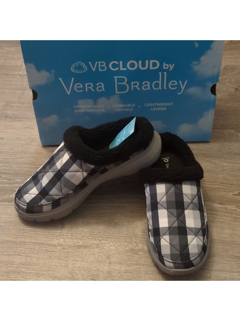 Vera Bradley VB cloud kingbird plaid 2-mile cozy mule size 7